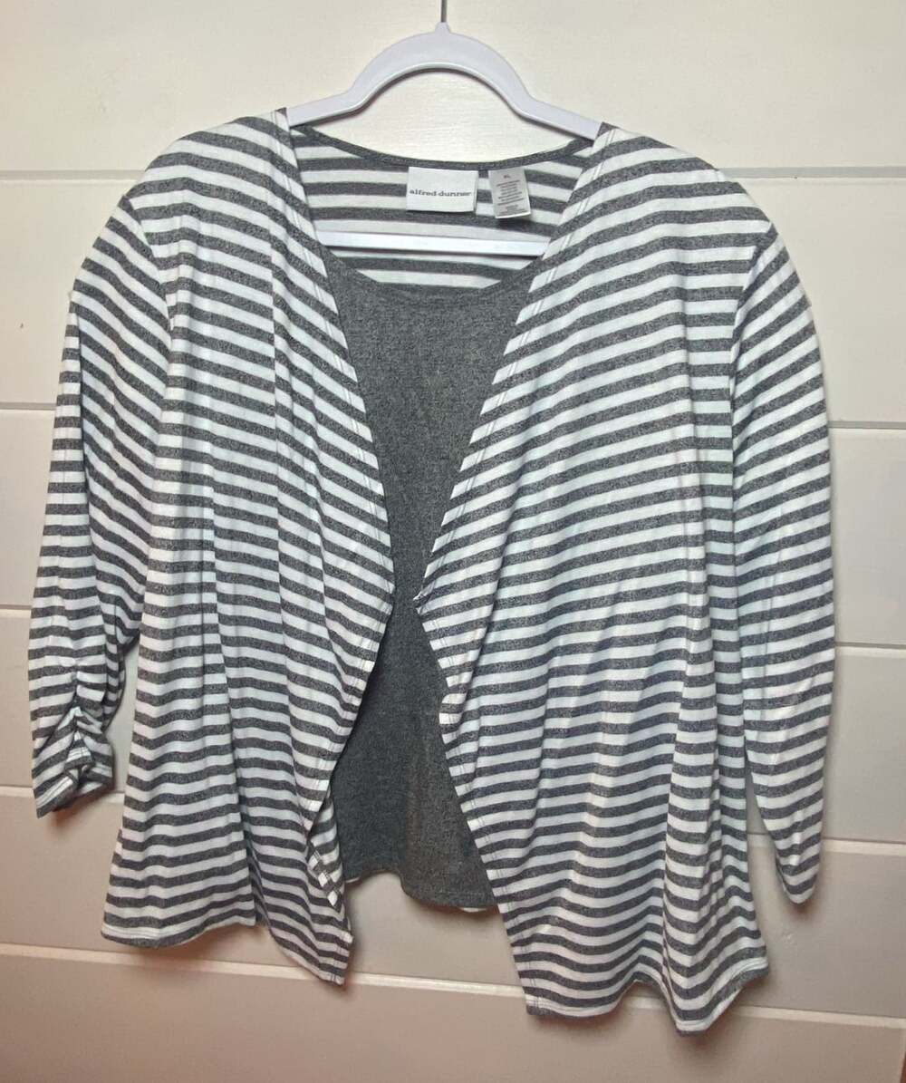Alfred Dunner Striped Cardigan Size XL Grey White